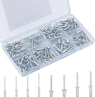 Pop Rivets Assortment Kit, 190PCs Aluminum Rivets Set in 8 Sizes 1/8*1/4", 1/8*5/16", 1/8*3/8", 1/8*1/2", 3/16*1/4", 3/16*5/16", 3/16*1/2", 3/16*5/8", Blind Rivets for Metal with Organizer