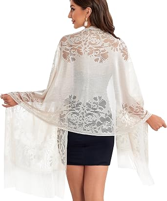 Womens Floral Lace Scarf Shawl with Tassels for Wedding Evening Party Dresses