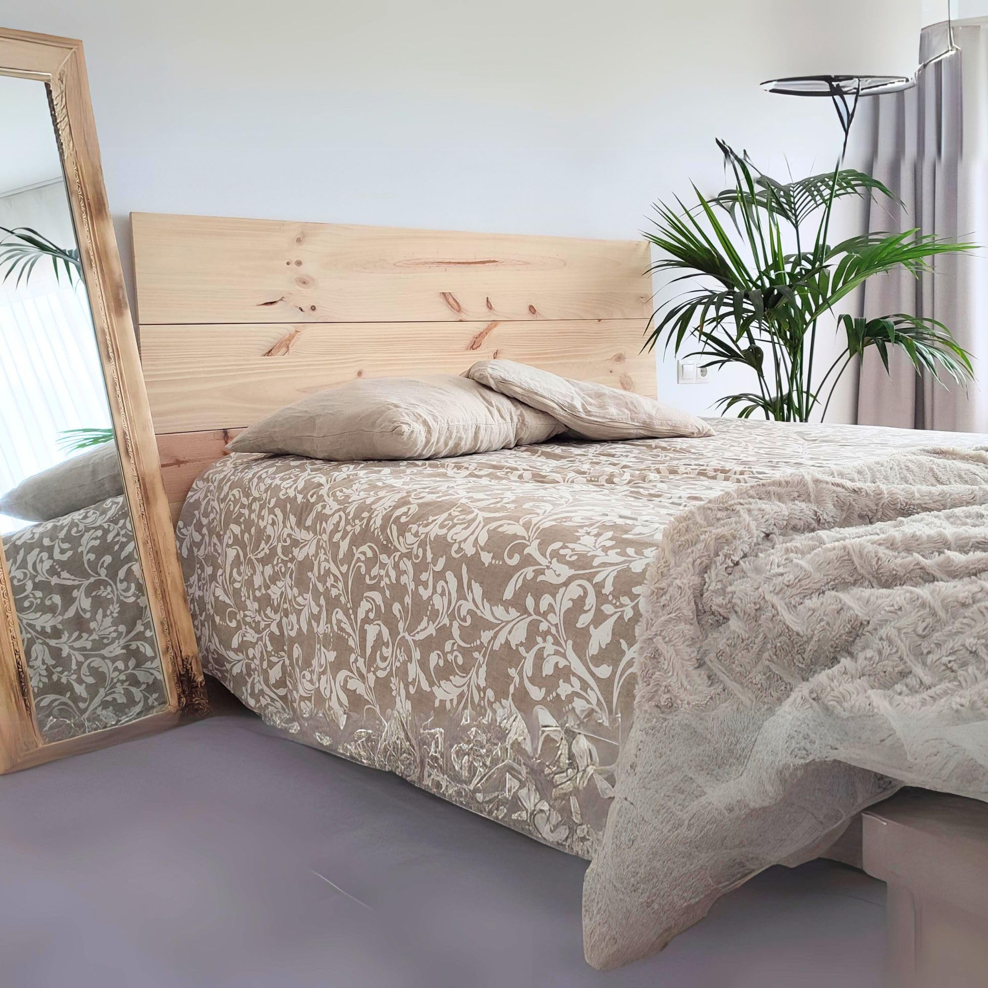 Cabecero de Cama de Madera Maciza Hecho a Mano, Ecológico, 90-180 cm, con Herrajes Incluidos, Panel Decorativo para Pared (180x80cm)