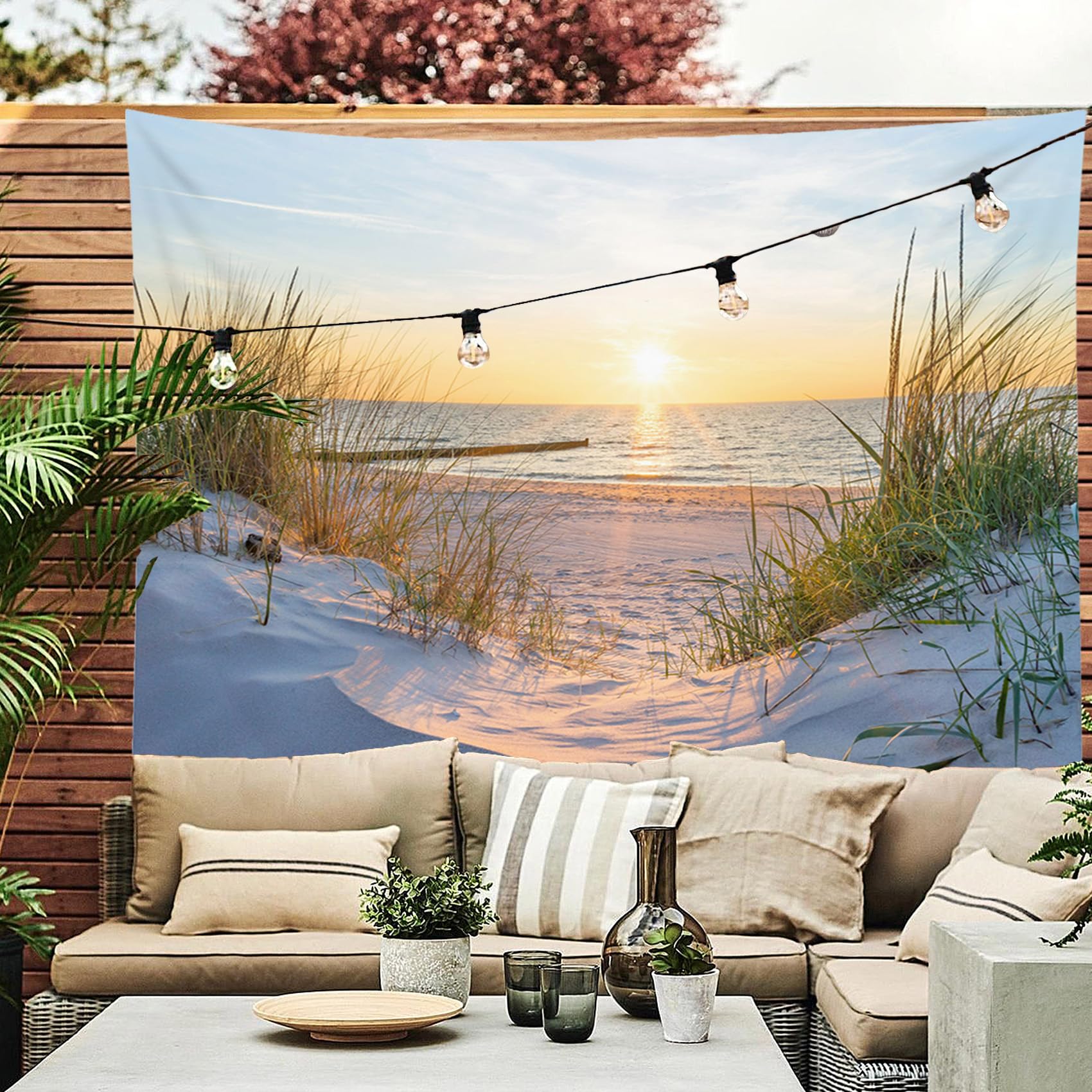 LB Gobelin Tropikalna Plaża Zachód Słońca Gobeliny Dekoracje ścienne do Salonu Sypialnia, 200x150cm