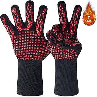 Chotye Luvas de churrasco resistentes ao calor,1472 ℉ (800 ℃) luvas de forno resistentes a temperaturas extremamente altas, 1 par de luvas de silicone antiderrapantes para grelhar, cozinhar, cortar e fritar (vermelho)