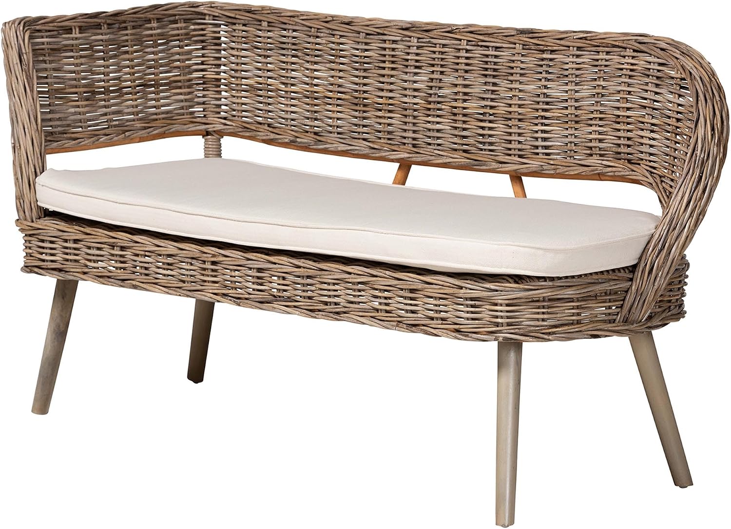 bali & pari Raisa Natural Rattan Dining Nook, 4-Piece Set, Kubu Grey