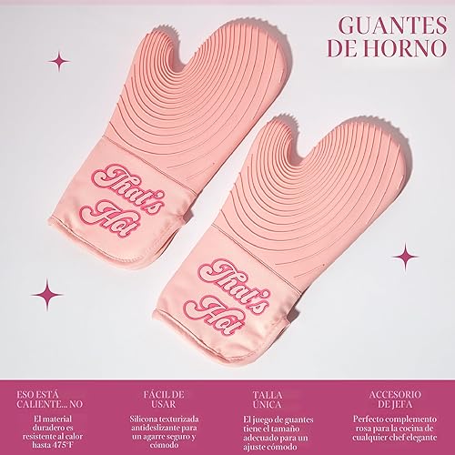 Miniatura 4 de Paris Hilton Juego de manoplas para horno con diseño icónico de That's Hot, resistentes al calor con agarres de silicona texturizados