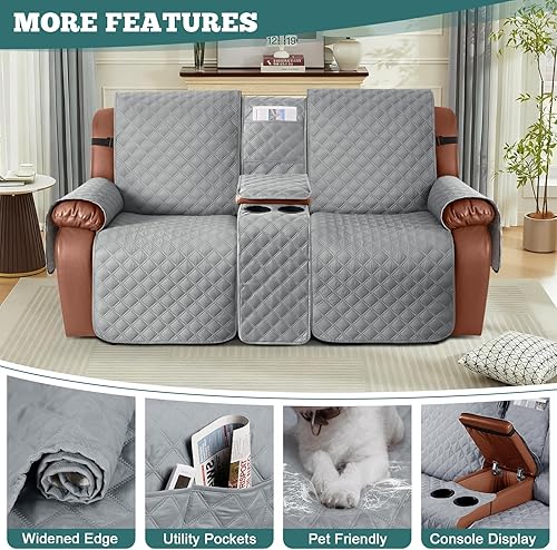 Miniatura 5 de Ruaozz Funda impermeable para sofá biplaza reclinable con consola, funda de sofá reclinable antideslizante con correas elásticas, protector de