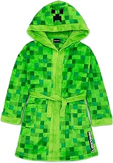 Creeper Dressing Gown For Boys & Girls | Kids Green Soft Pixelated Bathrobe With Creeper Face Hood | Teens & Children’s Nightwear Robe | Gamer Gifts