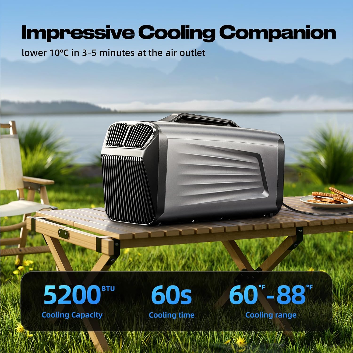 5200BTU Portable Camping Air Conditioner For Tent Outdoor and Indoor Use,400W Low Power for RV,Truck,Van and Car Cooling (Dark Silver)