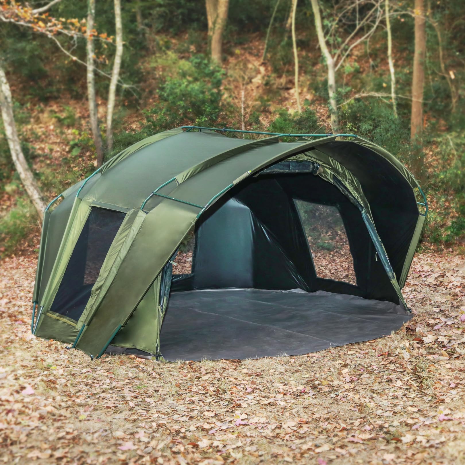 MK-Angelsport Fort Knox Air 4 Mann Angelzelt Dark Night 2.0 – wasserdichtes, abgedunkeltes Bivvy | Sturmresistentes, wasserdichtes Karpfenzelt mit dunkler Innenbeschichtung und Moskitonetzen