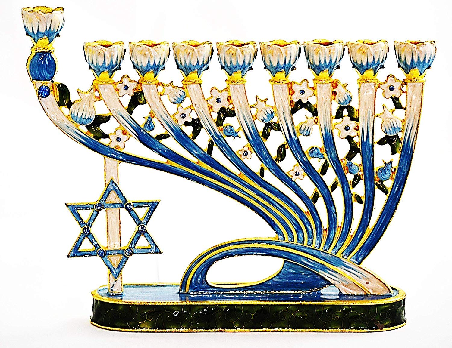 Menorah with Star of David. Hand Made with Swarovski Crystals & Enamel