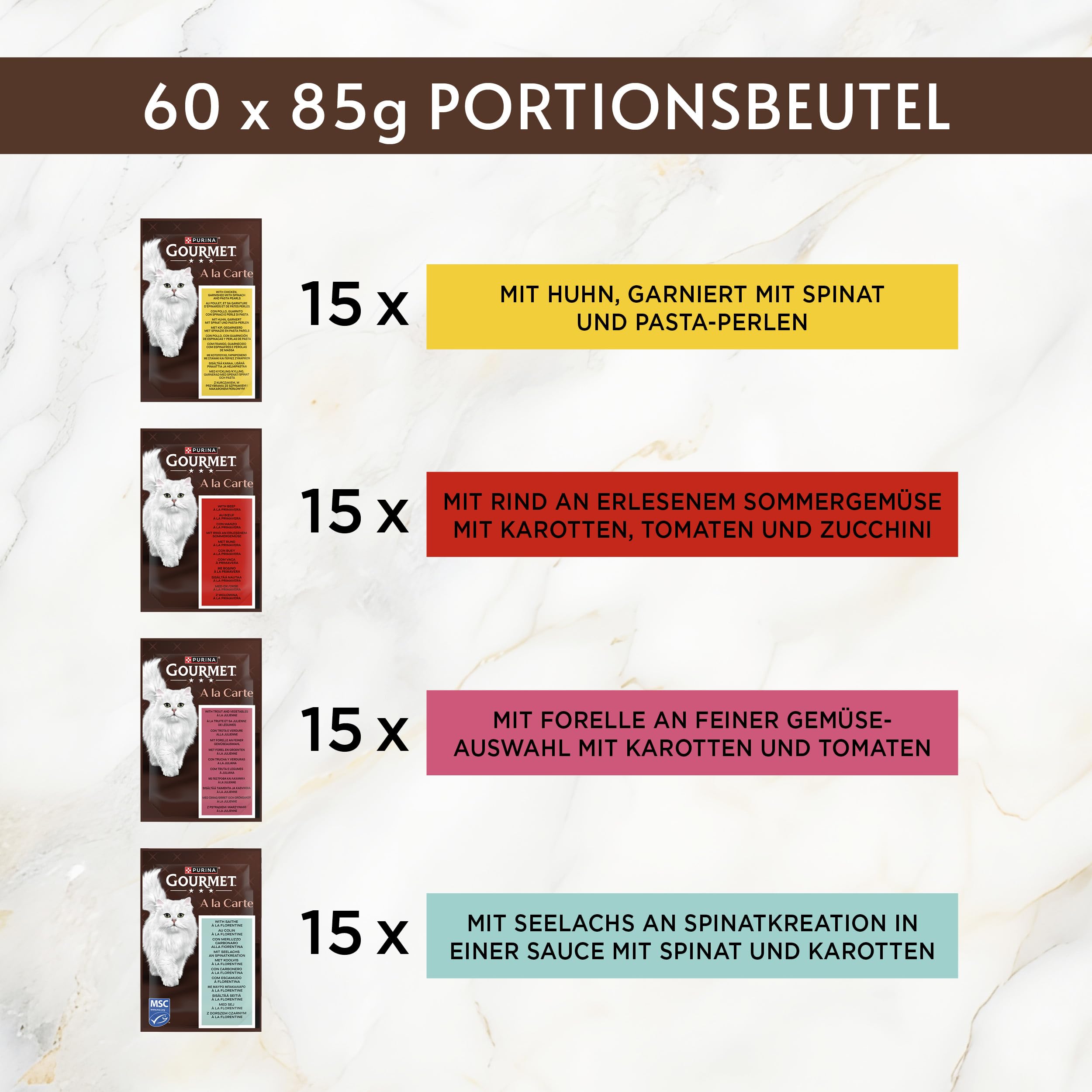Gourmet A la Carte Katzenfutter nass, Sorten-Mix, 60er Pack (60 x 85g)