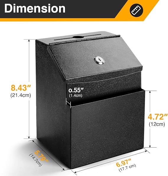 Suggestion Box with Slot and Lock,2 Pack Metal Wall Mounted Ballot and 50 Free Suggestion Cards,Donation Boxes for Fundraising with 2 Keys 8.4 x 5.8 x 7.0 inch,Black
