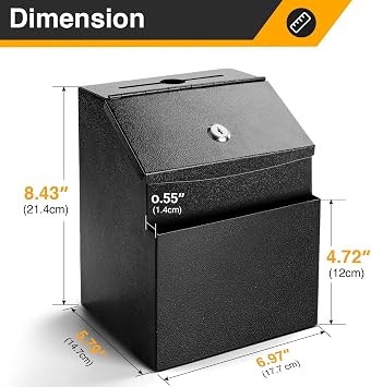 Suggestion Box with Slot and Lock,2 Pack Metal Wall Mounted Ballot and 50 Free Suggestion Cards,Donation Boxes for Fundraising with 2 Keys 8.4 x 5.8 x 7.0 inch,Black