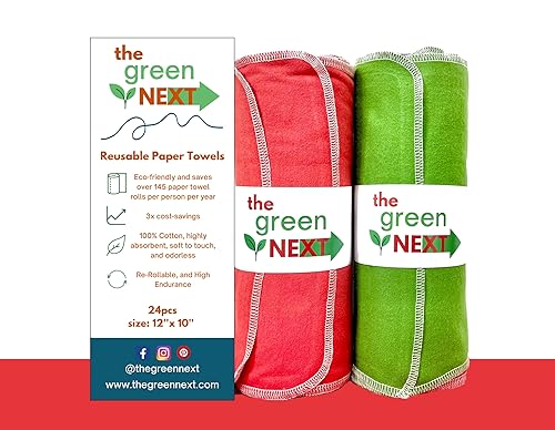 Toallas de papel reutilizables, lavables, ecológicas, sostenibles, sin desperdicio, 100% tela de algodón, altamente absorbentes, compostables, sin