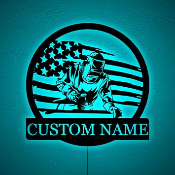 Custom Ironworker Welding Wall Art LED Light, Personalized Welder Dad Gifts, Xmas Birthday Gift for Husband Boyfriend Coworker, Personalized Welder Name Sign, Workshop Decor, RGB 16 Color Changings