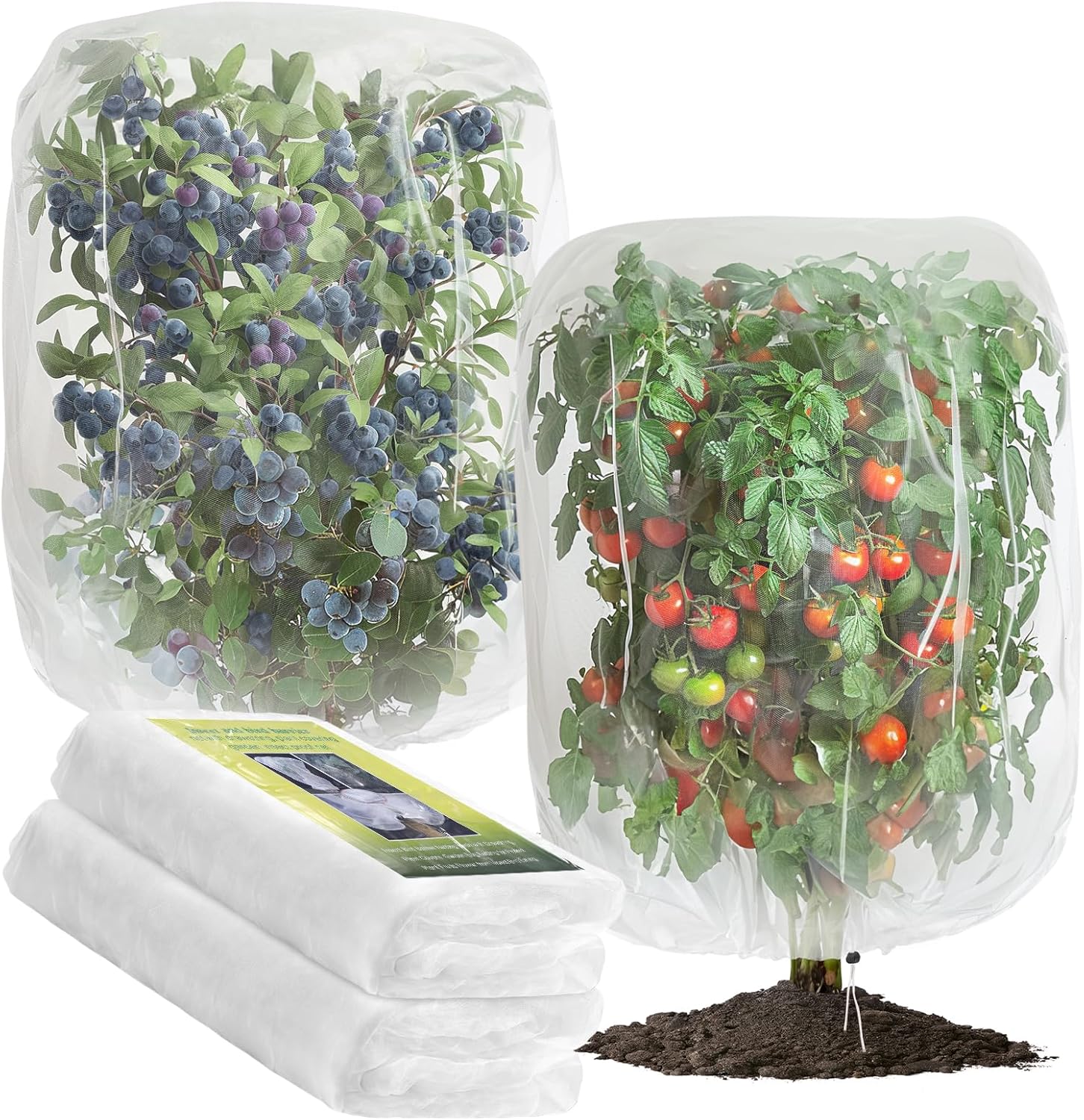 2 PCS Large Fruits Tree Netting Cover for Garden 4 x 6 ft Garden Insect Bird Barrier Plant Netting for Tomato Blueberry Bush Netting Covers Deer Cicada Netting Cover Bag with Drawstring