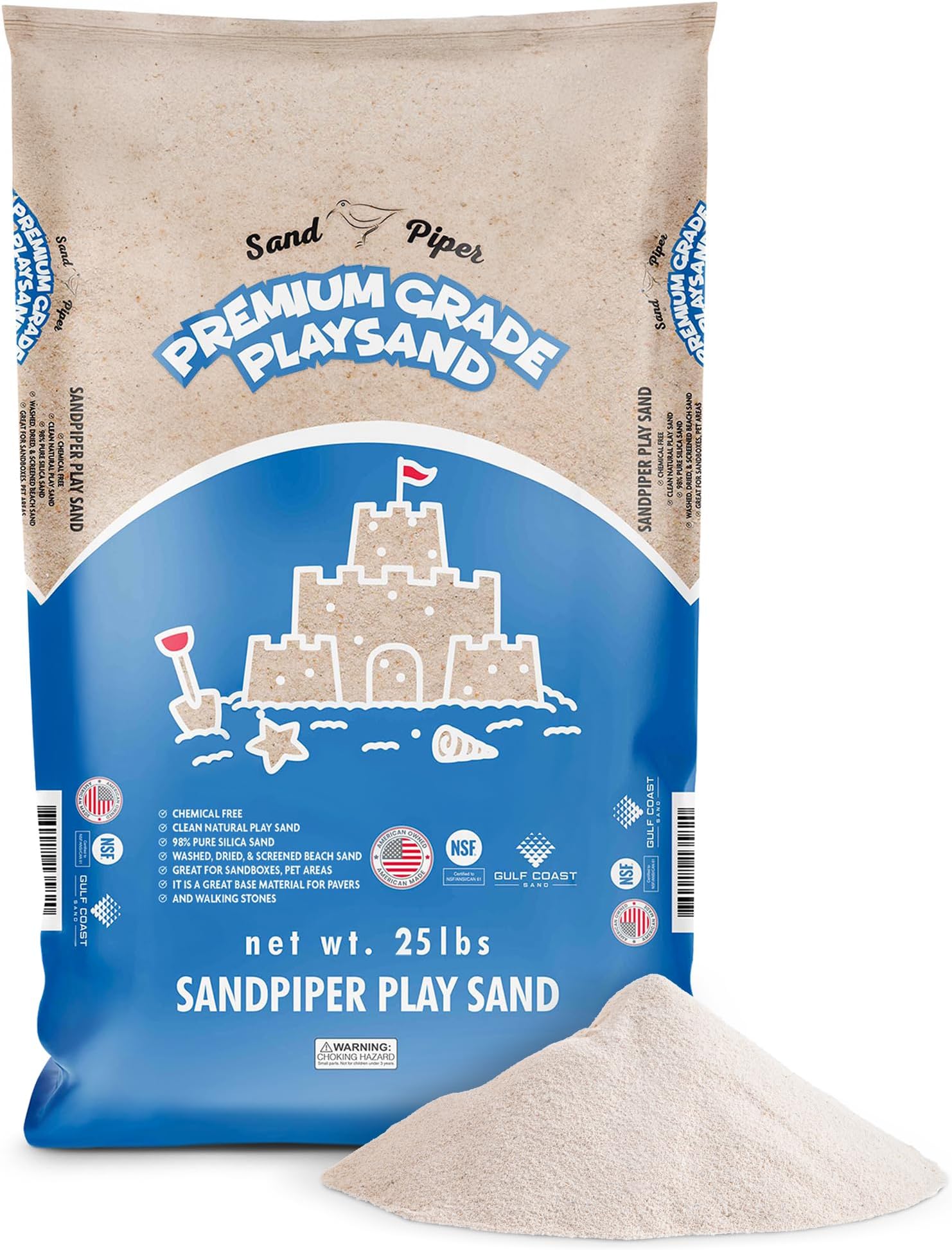 Multiuse Play Sand for Kids - 25 Lbs Indoor Outdoor Silica Sand for Sandbox, Craft Table, Sensory Bin Filler, & Building Beach Castles