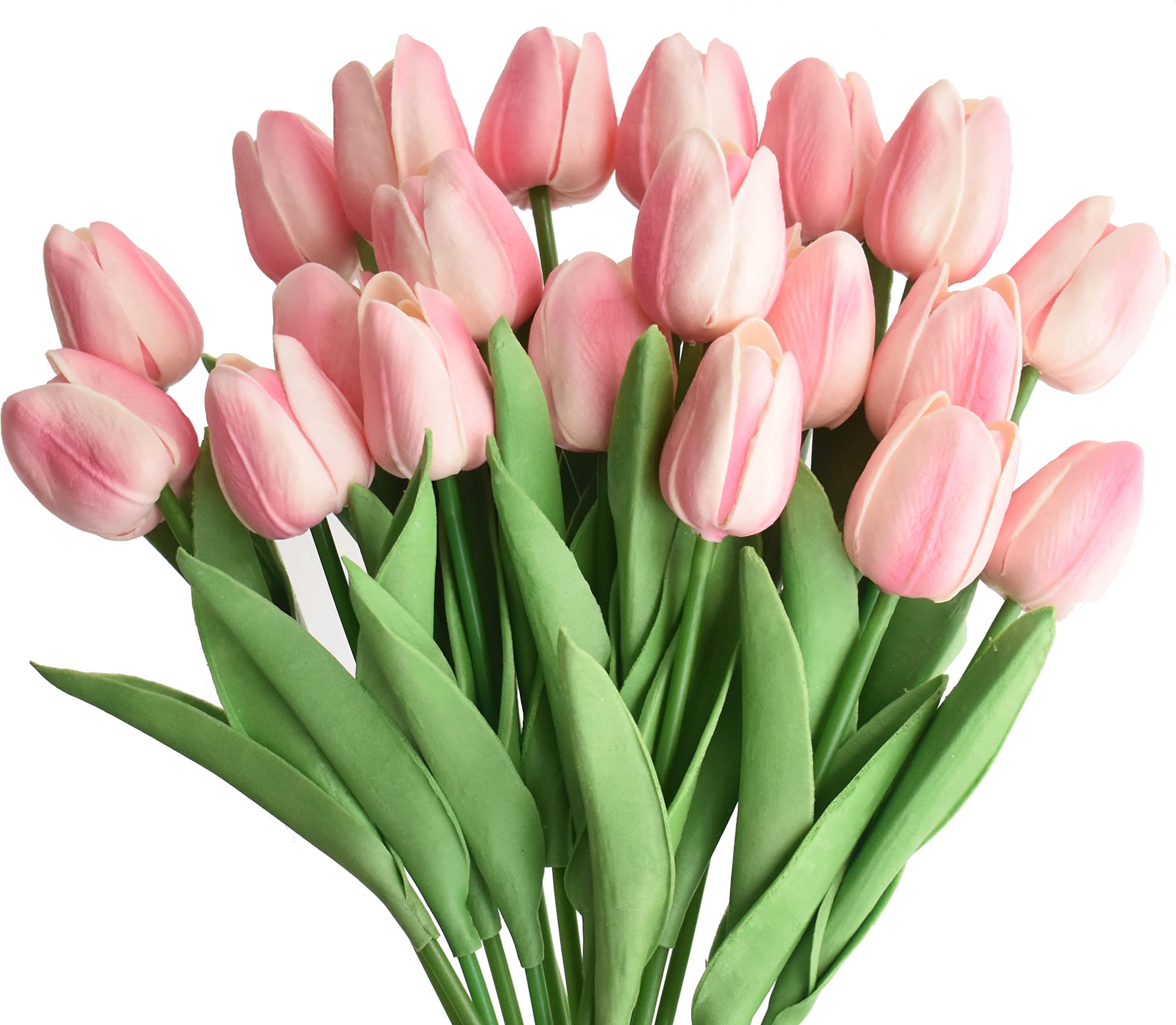 20pcs Artificial Tulips Flowers Fake Faux PU Tulip Bouquet Real Touch Flower Arrangement for Home Room Office Party Wedding Decoration Excellent Gift Idea for Mothers Day (Light Pink 20)