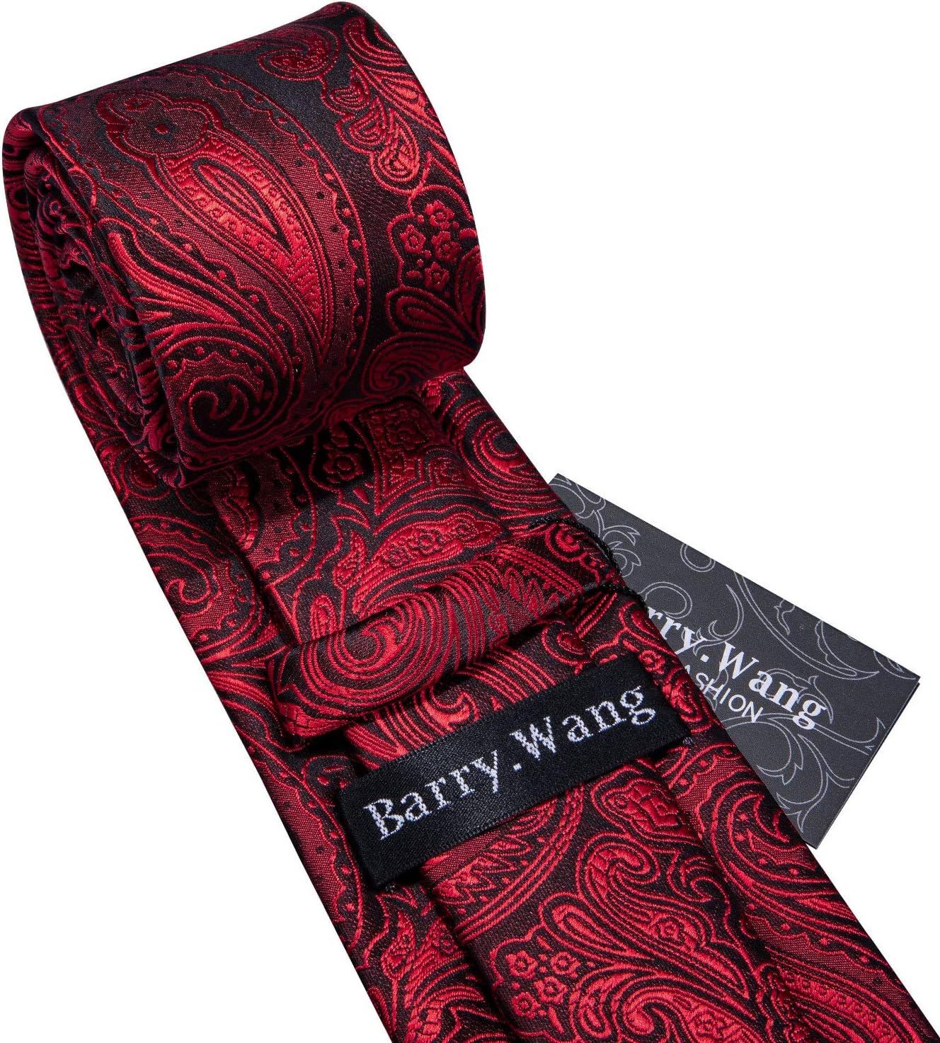 Barry.Wang Men Tie Set Paisley Silk Necktie Pocket Square Cufflinks Formal Wedding Business Party - Image 5