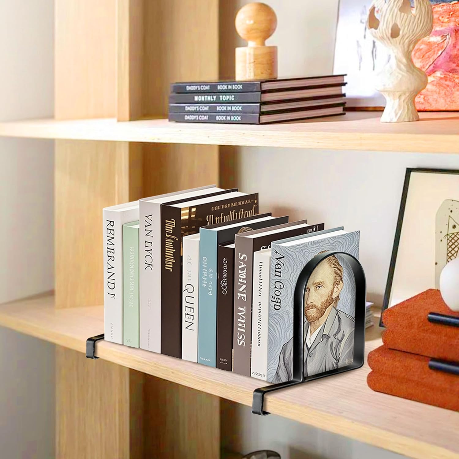 Book Ends for Shelves: Black Metal Book Ends, Heavy Duty Bookend Supports for Shelves, Non-Skid Book Organizer for Home Office School Supplies