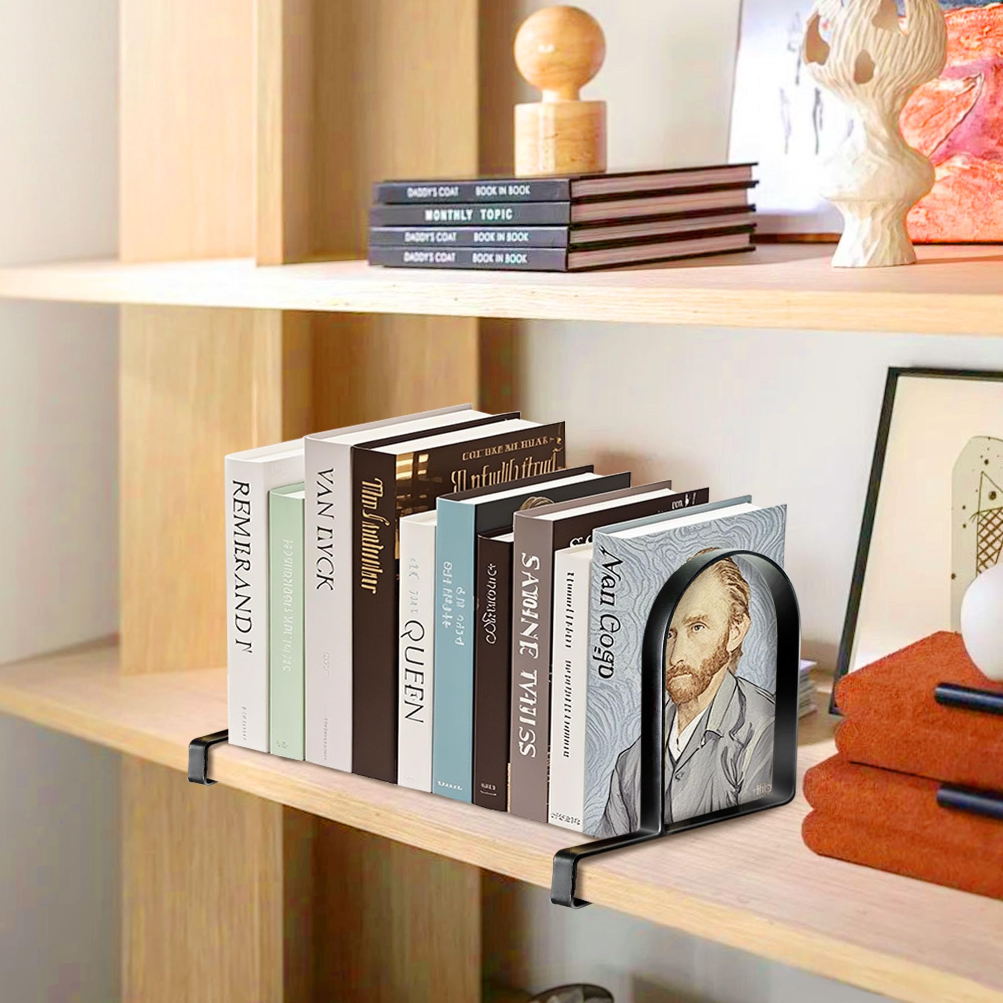 Buchstützen für Regale – Strapazierfähige geklemmte Buchstützen Bücherregalhalter, rutschfeste Buchstützen Stopper Stützen (schwarz, 2)