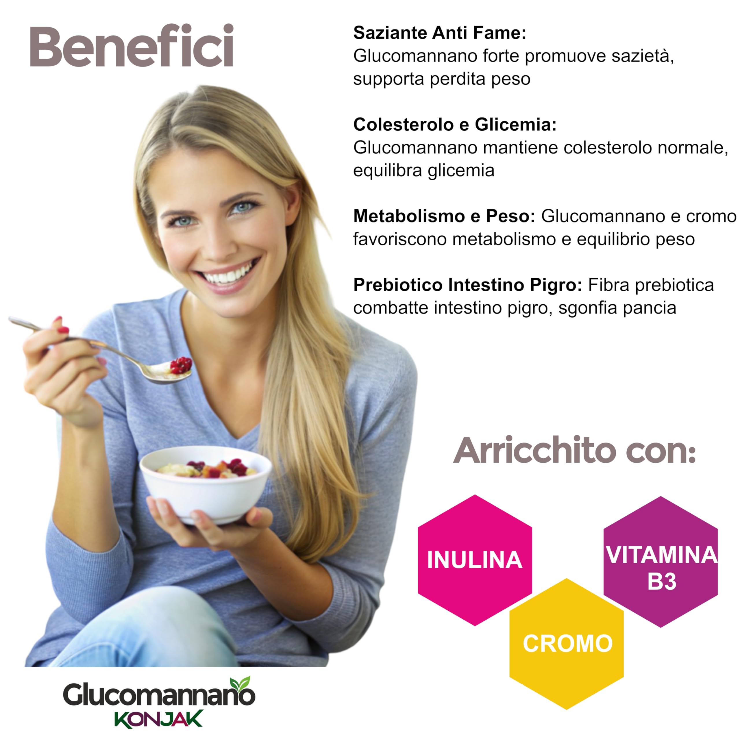Glucomannano Forte Purificato 4000mg 180 Cps, Fino a 1000 Kcal In Meno Al Giorno, Perdita di Peso, Controllo Della Fame, Saziante e Drenante, Glucomannan Konjak