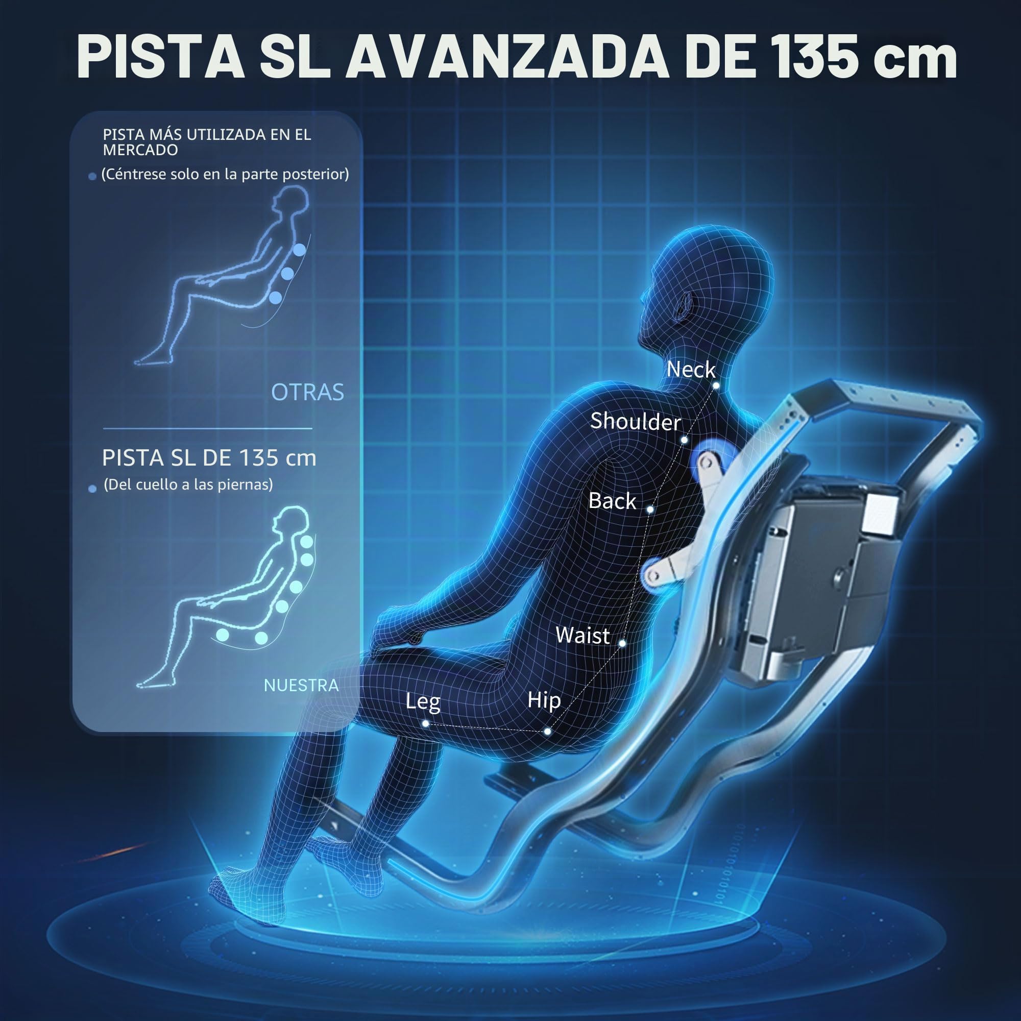 HealthRelife Sillón de Masaje 3D para Todo el Cuerpo - 3 Gravedad Cero, Manos de Masaje, 128CM SL Carril, con Airbag, Negro