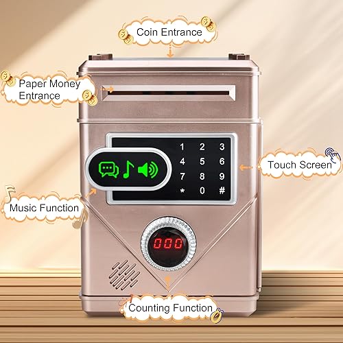 Miniatura 2 de Veilxty Hucha con pantalla táctil, alcancía electrónica con contraseñas para niños, alcancía para contar dinero, banco de monedas, cajeros
