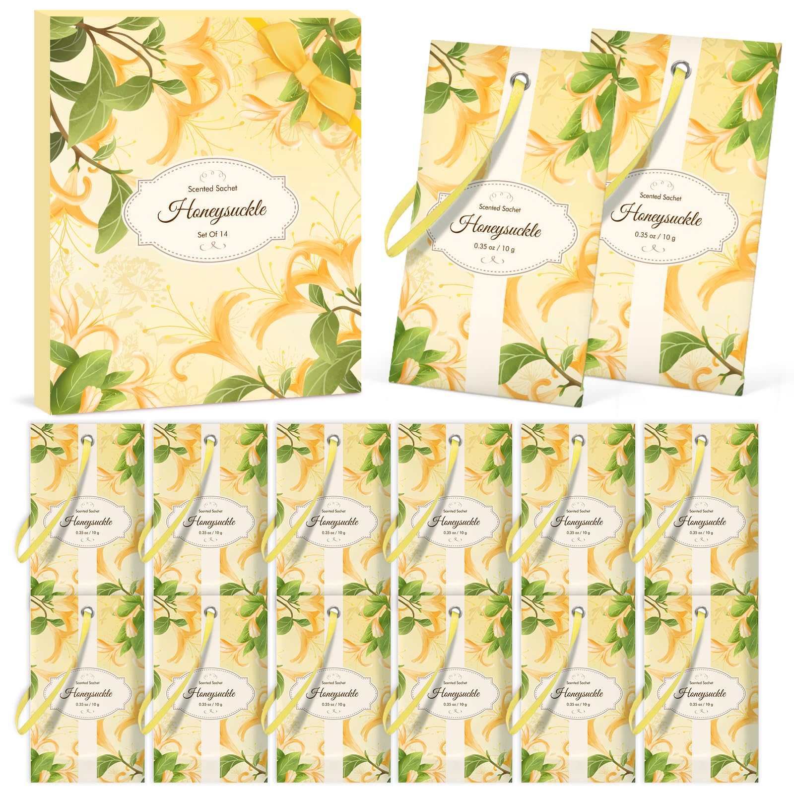 SCENTORINI Sachets Parfumés, Parfumés de Chèvrefeuille, Frais pour Tiroirs, Armoires, Voitures, et Garde-Robes, 14 sachets, Parfum Longue Durée