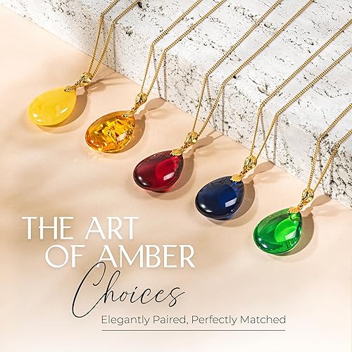 Miniatura 8 de Colgante de ámbar báltico para mujer, gota de ámbar brillante, collar de plata de ley chapado en oro, joyería de color coñac para mujer