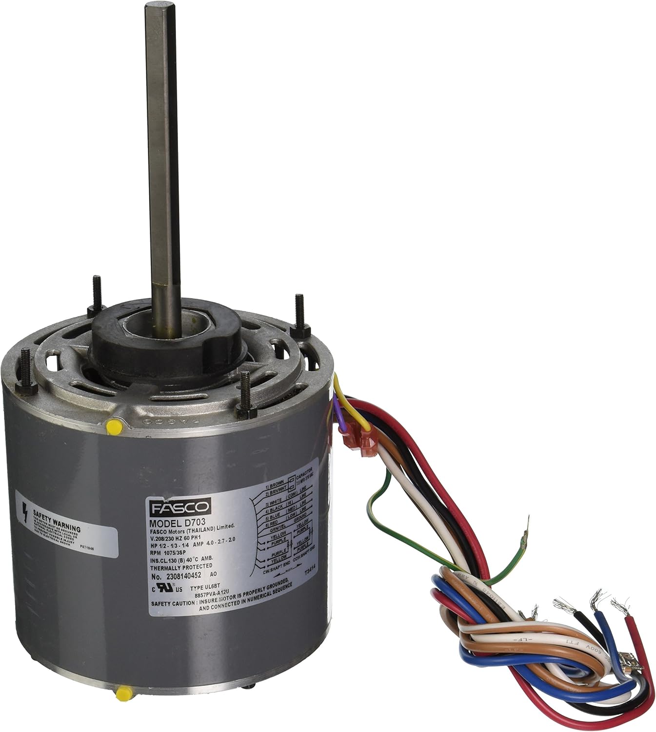 Fasco D703 5.6" Frame Open Ventilated Permanent Split Capacitor Direct Drive Blower Motor with Sleeve Bearing, 1/2-1/3-1/4HP, 1075rpm, 208-230V, 60Hz, 4-2.7-2 amps