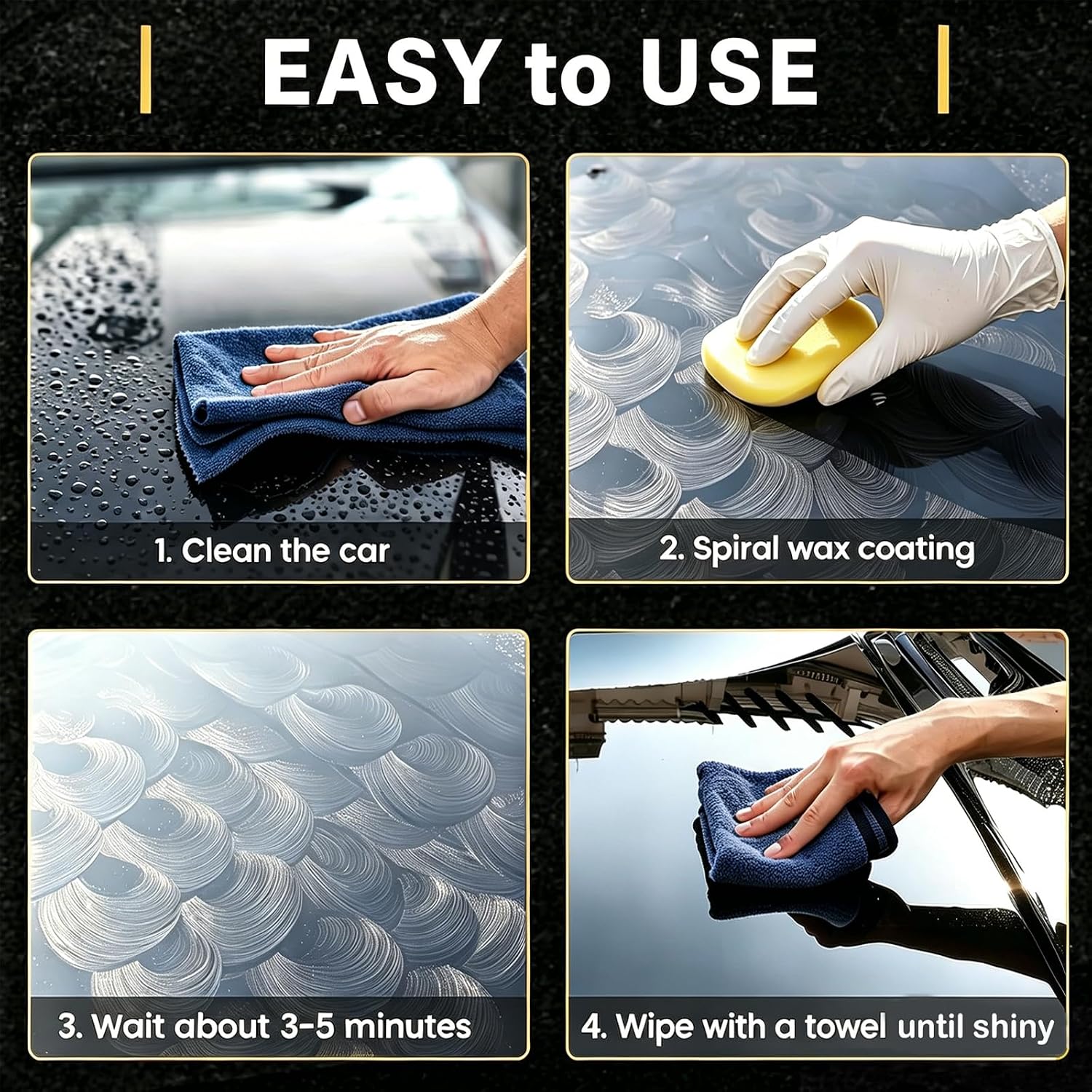 Black Gold Car Wax with Pad Solid Auto Carnauba, Cars Polish Cleaner Waxing for Gloss Shine, Paint Ceramics Coating Repair Scratch & UV Protection for Black Cars 210g with Free Waxing Sponge, 7.41oz