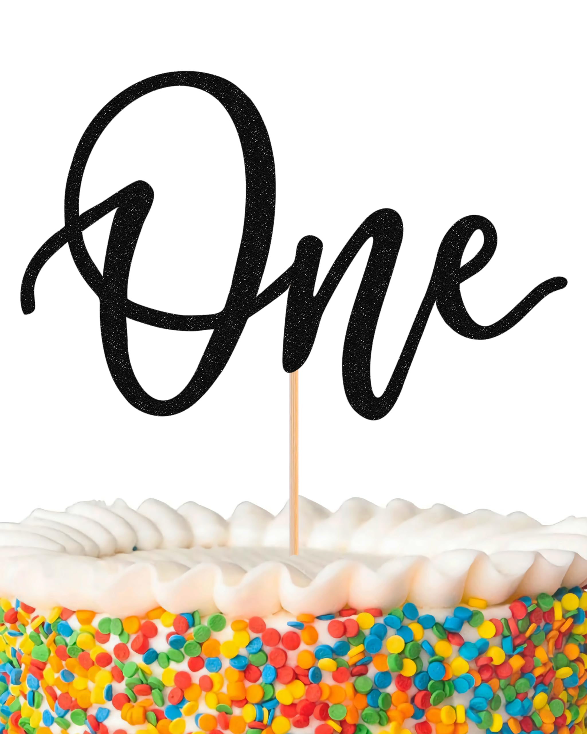 MYAMPED First Birthday Cake Topper - Glitter Black One Sign 1st Birthday Cake Decorating Supplies, Suitable for Baby Shower Favors, Birthday Party or