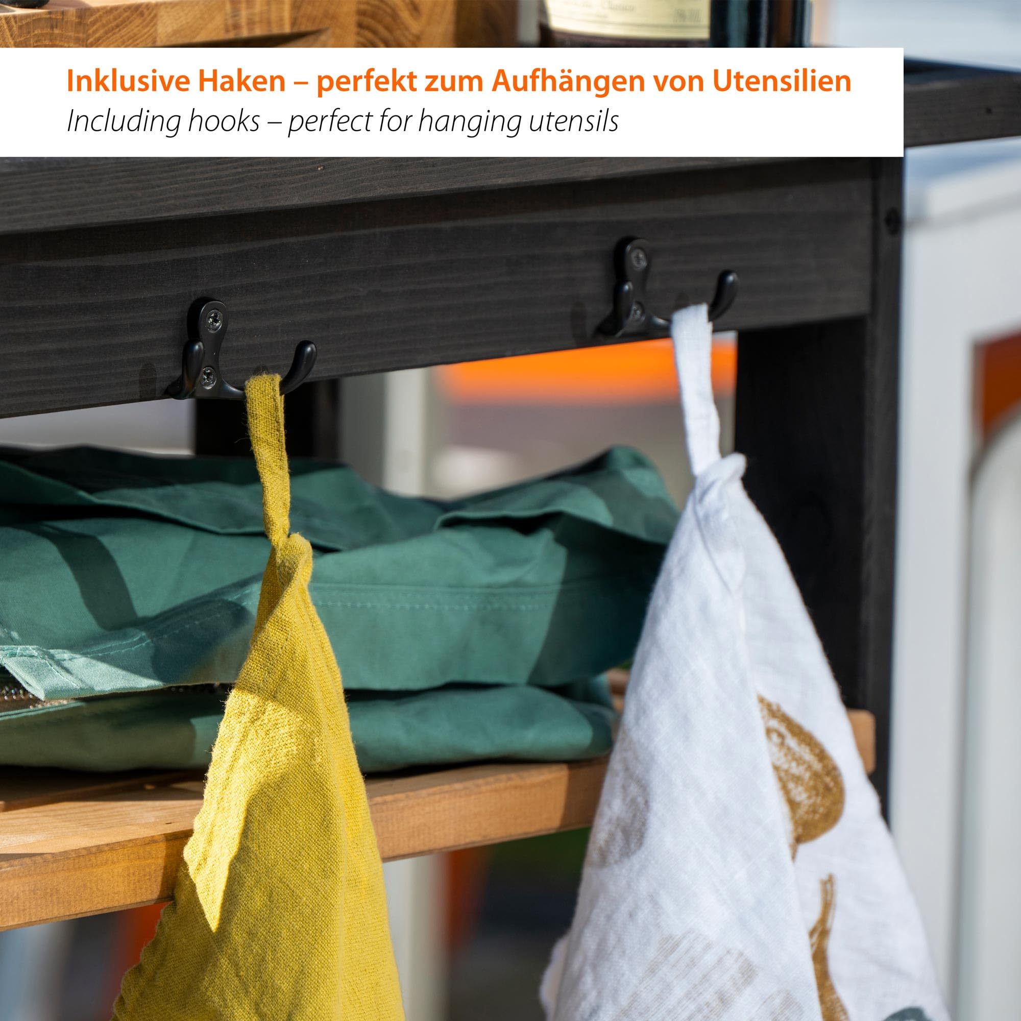 dobar Carrello per barbecue da esterno con cassetto e ripiano portaoggetti – Trolley per barbecue su ruote con manico e supporto per bottiglie – Tavolo per barbecue per terrazza e giardino – Nero