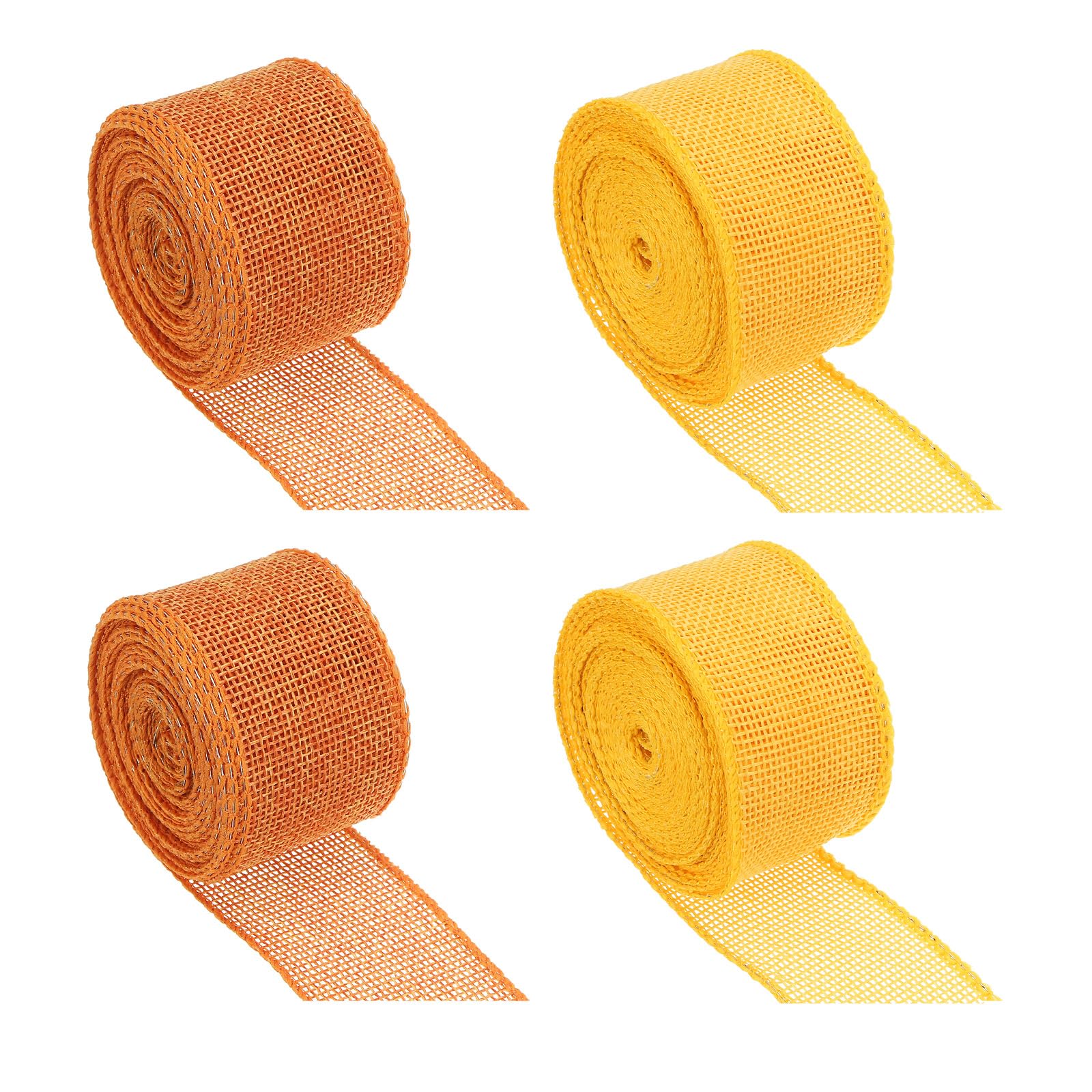 PATIKIL Burlap Fabric Ribbon, 4 Rolls 1-1/2 Inch 5 Yards Natural DIY Burlap Wired Ribbon Fall Wired Decorative Ribbon for Bows Christmas Party Wreath Decoration, Yellow, Orange