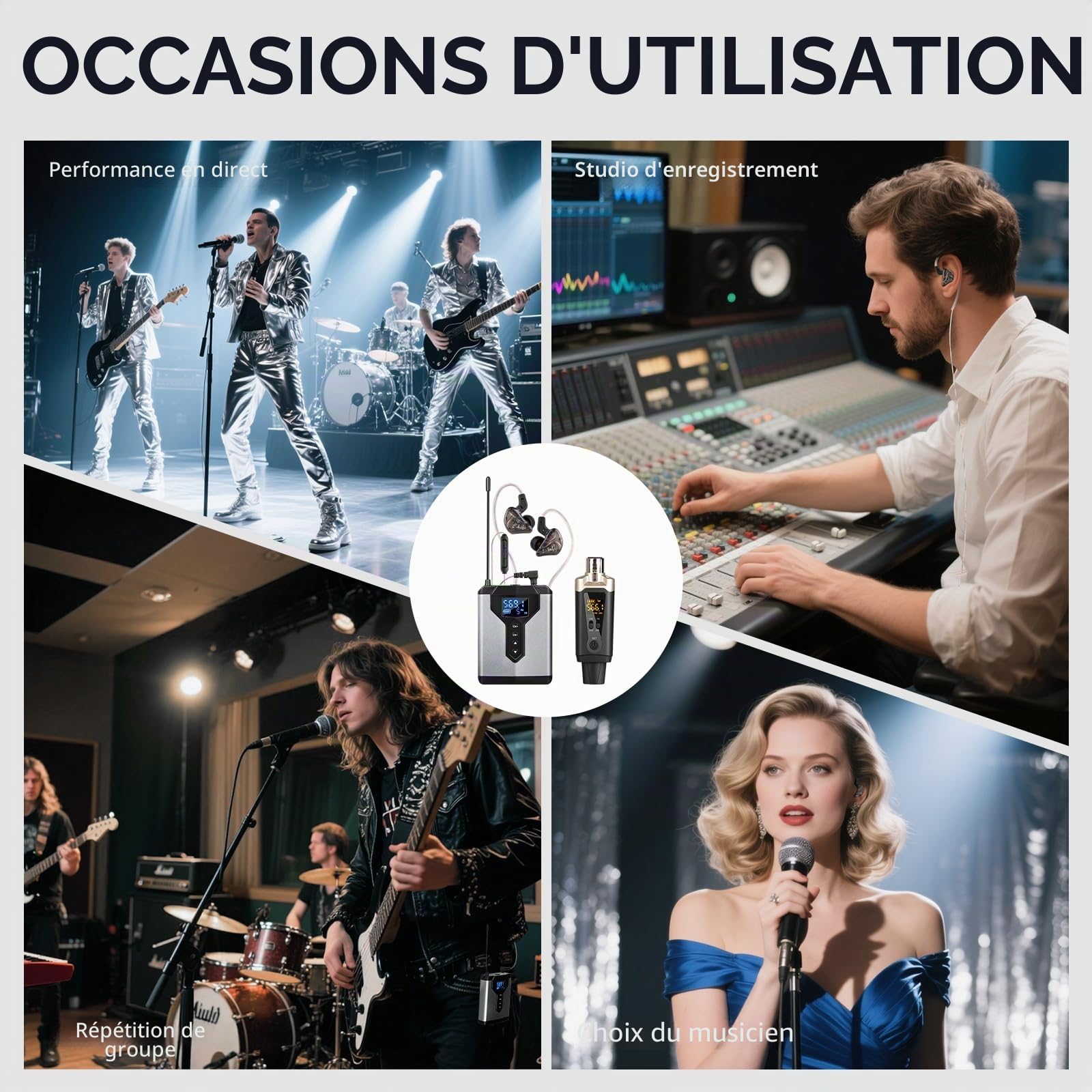 Depusheng T9-2 Système de surveillance intra-auriculaire sans fil avec clip émetteur, couplage automatique pour studio, guitare, DJ