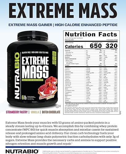 Vista 13 de NutraBio Extreme Mass Gainer - Proteína en polvo, 1.87 oz de proteína, ganador de peso limpio, aumento de masa muscular, aminoácido de espectro