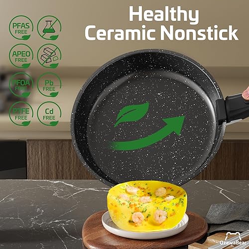 Vista 3 de Juego de 26 piezas de ollas y sartenes antiadherentes, juego de utensilios de cocina de cerámica no tóxico con mangos desmontables, juego de cocina