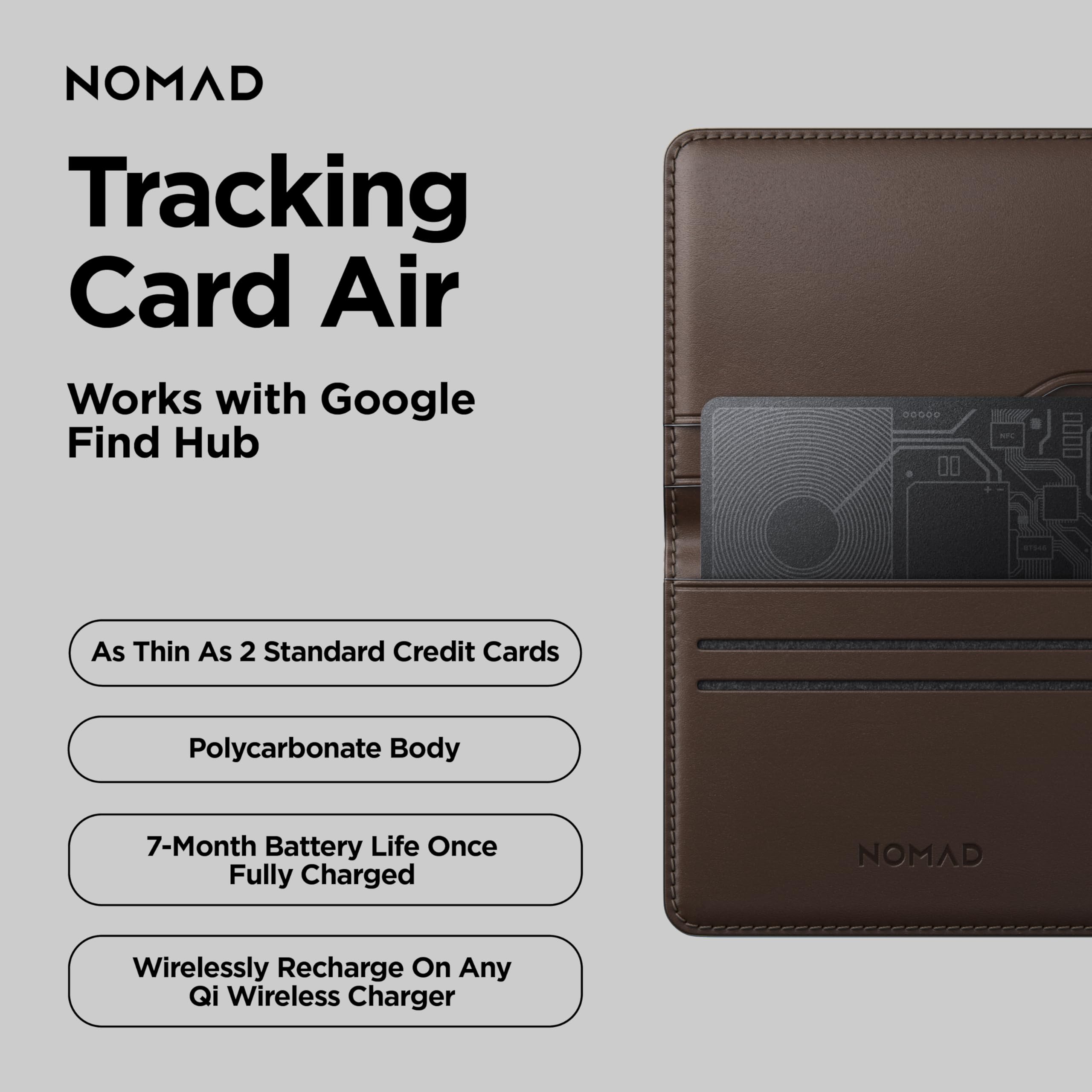 Nomad Scheda di tracciamento Air per Android, sottile, compatibile con Google Find Hub, tracker per carte ricaricabile impermeabile IPX7, batteria 7 mesi, spessore 1,7 mm, Android OS 9 o versioni