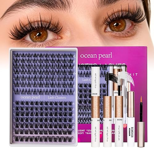 Miniatura 3 de Ocean Pearl Kit de racimos de pestañas, 154 unidades, pestañas, pestañas de racimo con efecto de espiga, racimos de pestañas inspiradas en