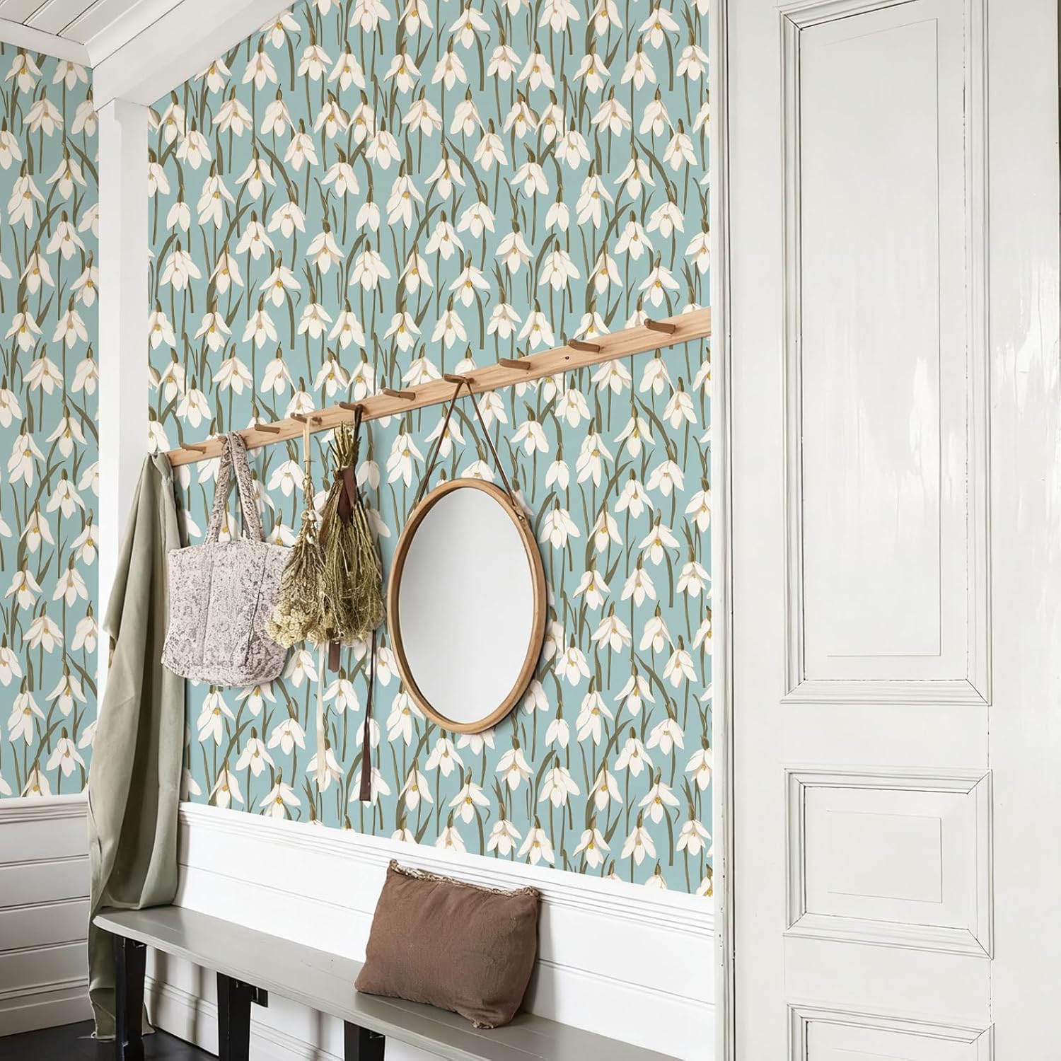 17.3" x 393.7" Floral Wallpaper Peel and Stick Vintage Contact Paper Boho Blue Damask Removable Self Adhesive Vinyl Wall Paper for Bedroom