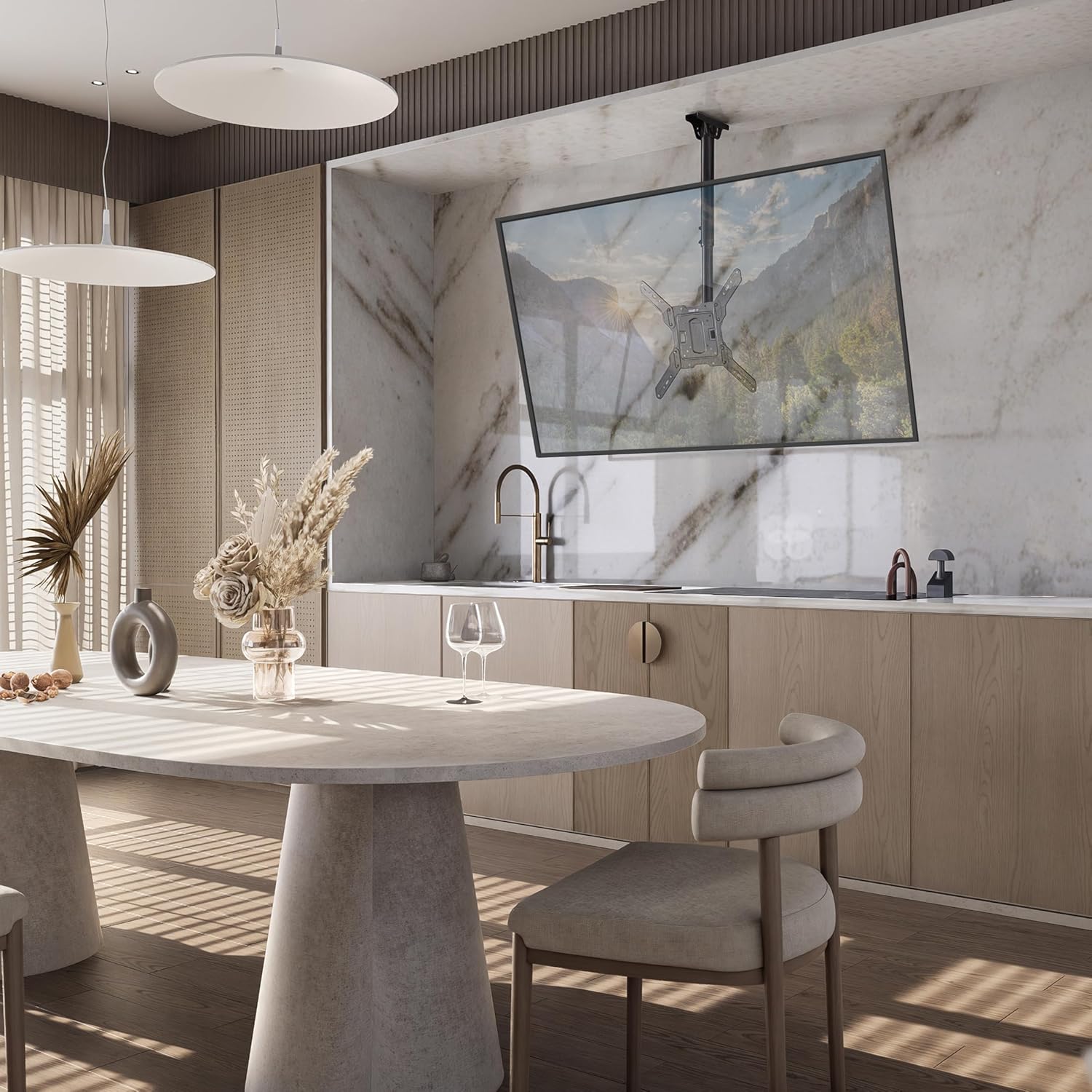 Mount-It! Ceiling TV Mount for 32-65 Inch Flat Screens, Full Motion Adjustable Bracket with 360° Swivel, Tilt, Height Settings, Fits VESA 100x100 to 400x400, Holds 99 lbs, for Slanted or Flat Ceilings