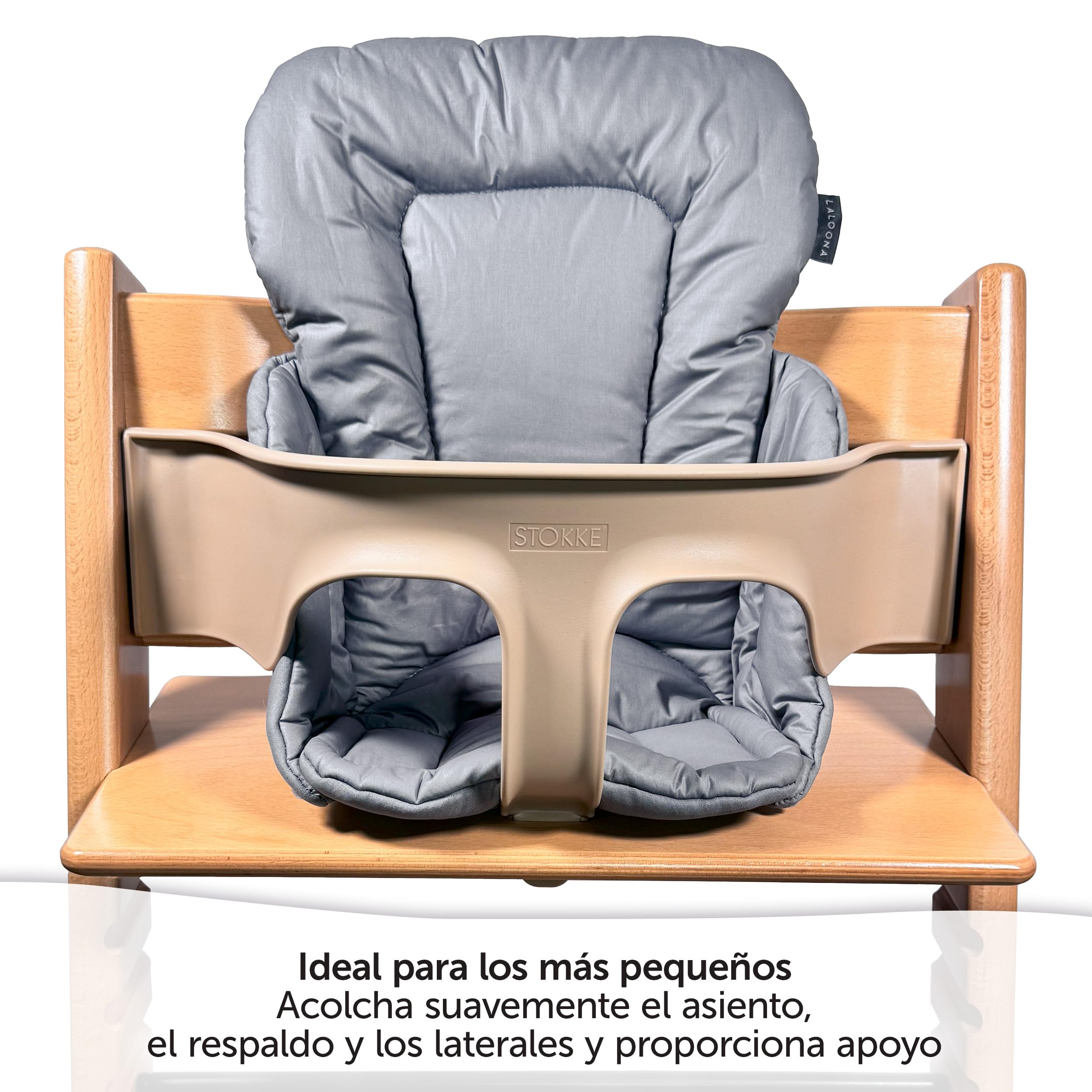 LaLoona Reductor para Trona Bebe Stokke Tripp Trapp, Cojin Trona Madera, Cojin Impermeable Trona OEKO-TEX 100, Lavable a Máquina - Gris
