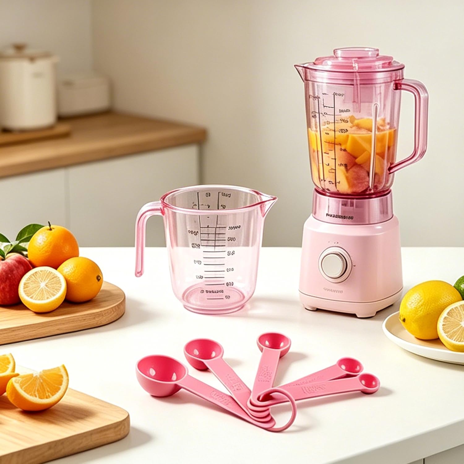 Pink Plastic Measuring Cup and Spoons Set