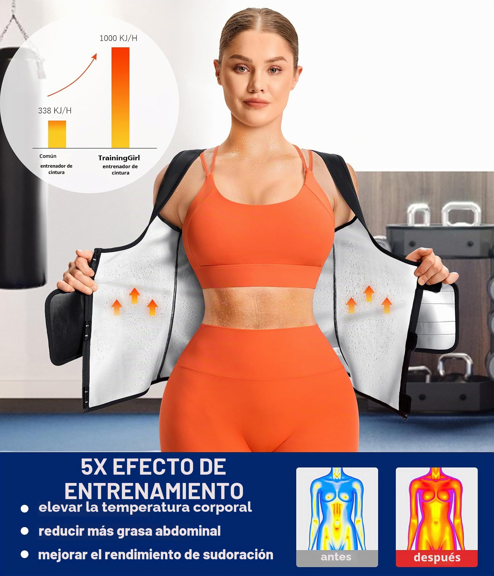 KUMAYES Fajas Reductoras Abdomen Mujer Chaleco Sauna Deportivo Adelgazantes Abdominal Compresion Sudoración para Deporte Fitness