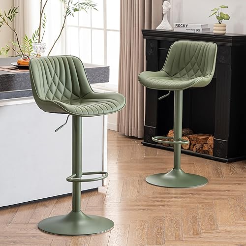 Miniatura 29 de YOUTASTE Bar Stools Set of 2, Adjustable Swivel Counter Height Barstools with Back, All Grey Faux Leather Upholstered Bar Chairs with Metal Base,