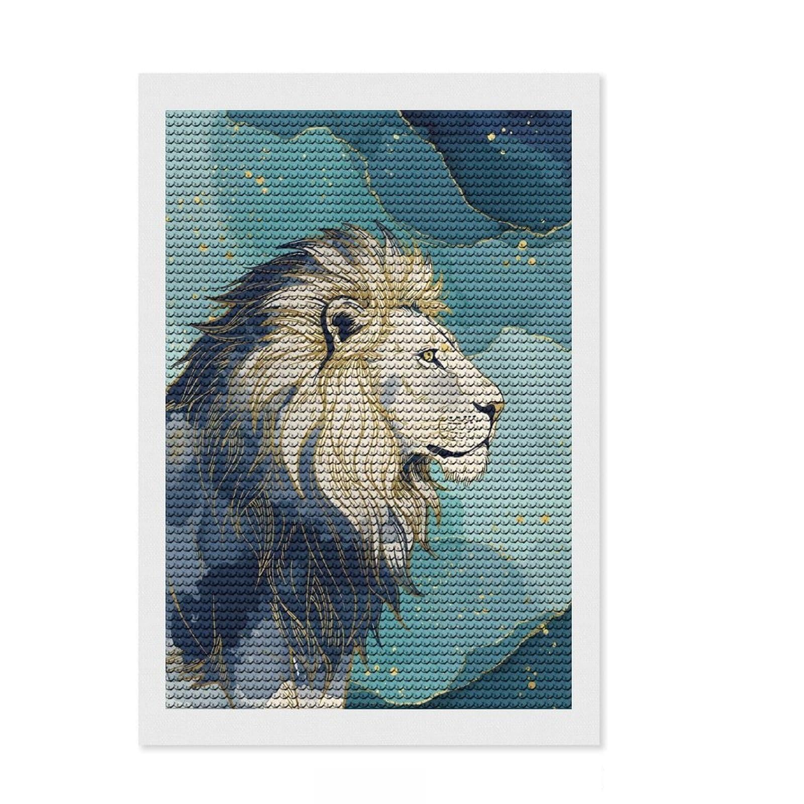 Junmoney Lion Portrait with Abstract Watercolor Background Diamond Art Canvas 8"x12", for Beginners, Calming Craft to Unwind, Office Decor, Mother's Day Gift, Easy to Enjoy