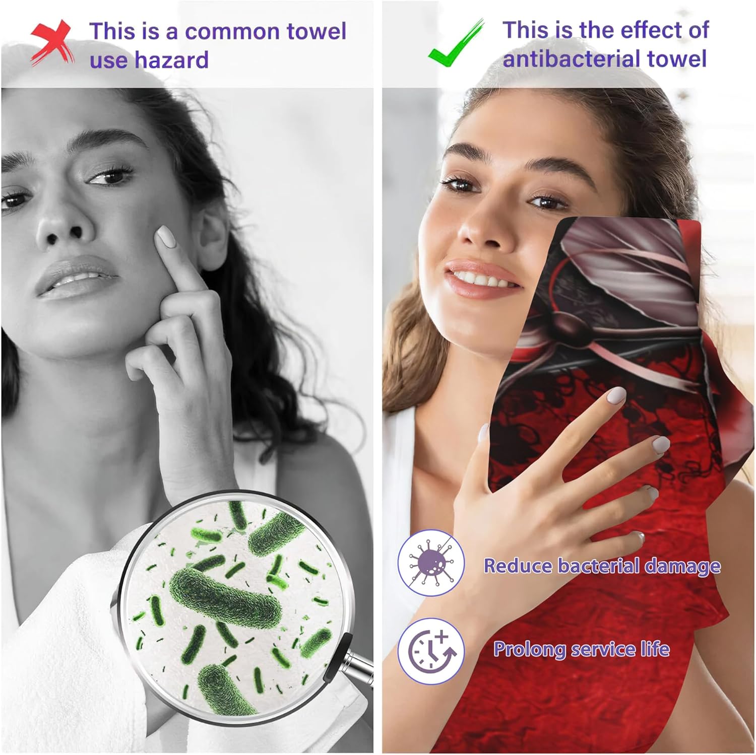 Vintage Red Rose Hand Towels Set of 2,28 x 14 Inch Flowers Bathroom Towel Soft Absorbent Kitchen Hotel Spa Laundry Room Gym Face Towel Decor - Image 3