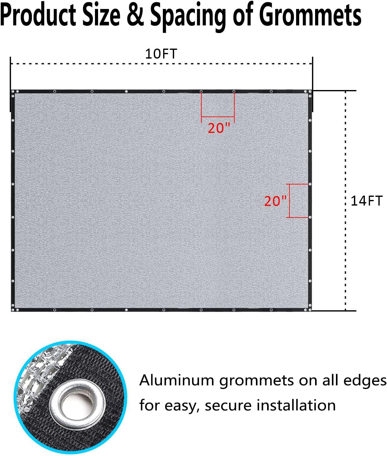 Aluminet Shade Cloth 70% - 10ft x 14ft Aluminum Shade Cloth with Grommets, Reflective Sun Block Shade Net for Patio, Garden, Greenhouse, Dog Kennel, Car Cover, Outdoor Camping (Silver)