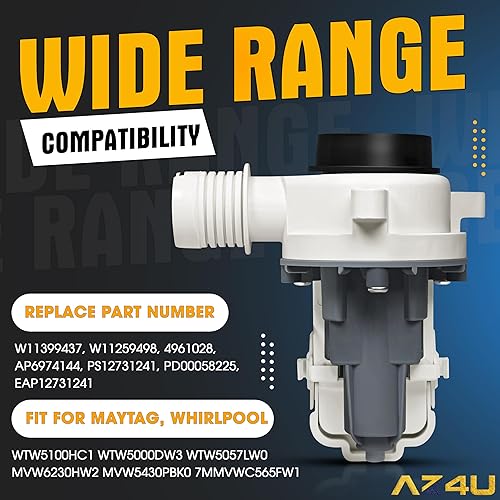 Miniatura 3 de AZ4U Actualización WTW5100HC1 WTW5000DW3 WTW5057LW0 W11399437 MVW6230HW2 MVW5430PBK0 7MMVWC565FW1 Bomba de drenaje para lavadora de reemplazo