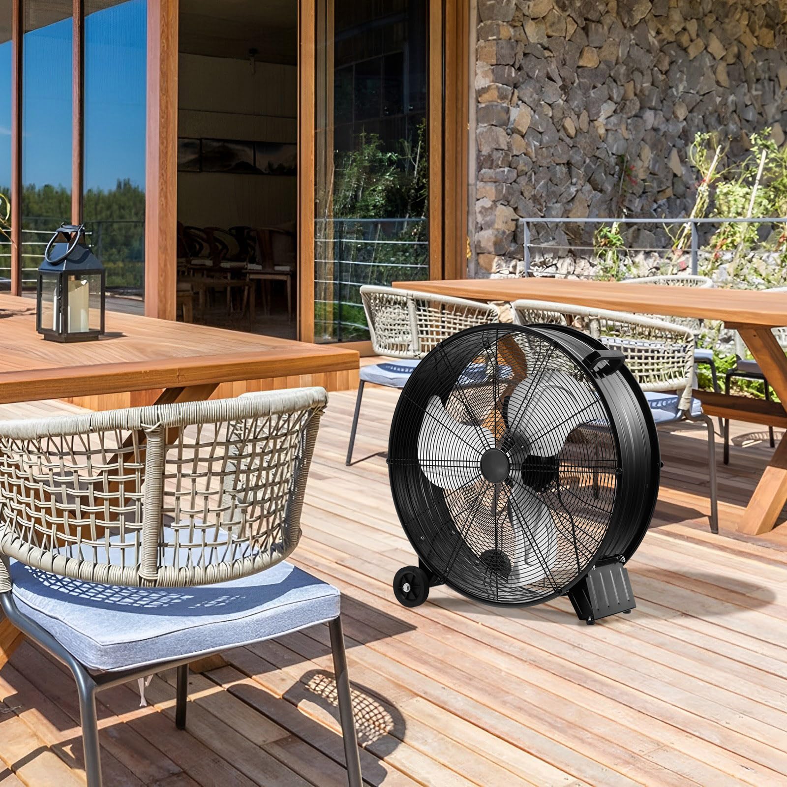RELAX4LIFE Ventilateur de Sol Industriel 60CM 180W, Ventilateur à Tambour 3 Vitesses Réglables, Mobile à Poignée et Roulettes, Fort Débit d'Air pour Garage, Usine, Magasin (Noir)
