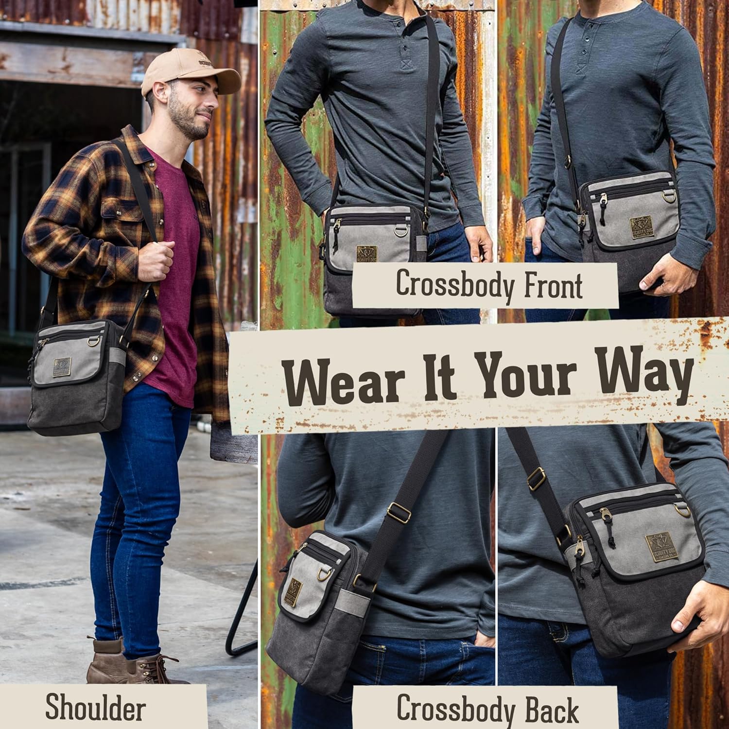SCRUFFY DOG Crossbody Messenger Bag for Men and Women - Canvas Shoulder Bags with Adjustable Strap - Small - 11 inch - Image 2